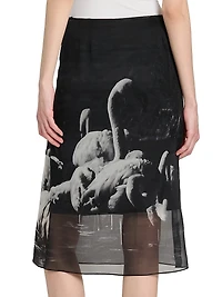 Flamingo Silk Knee-Length Skirt