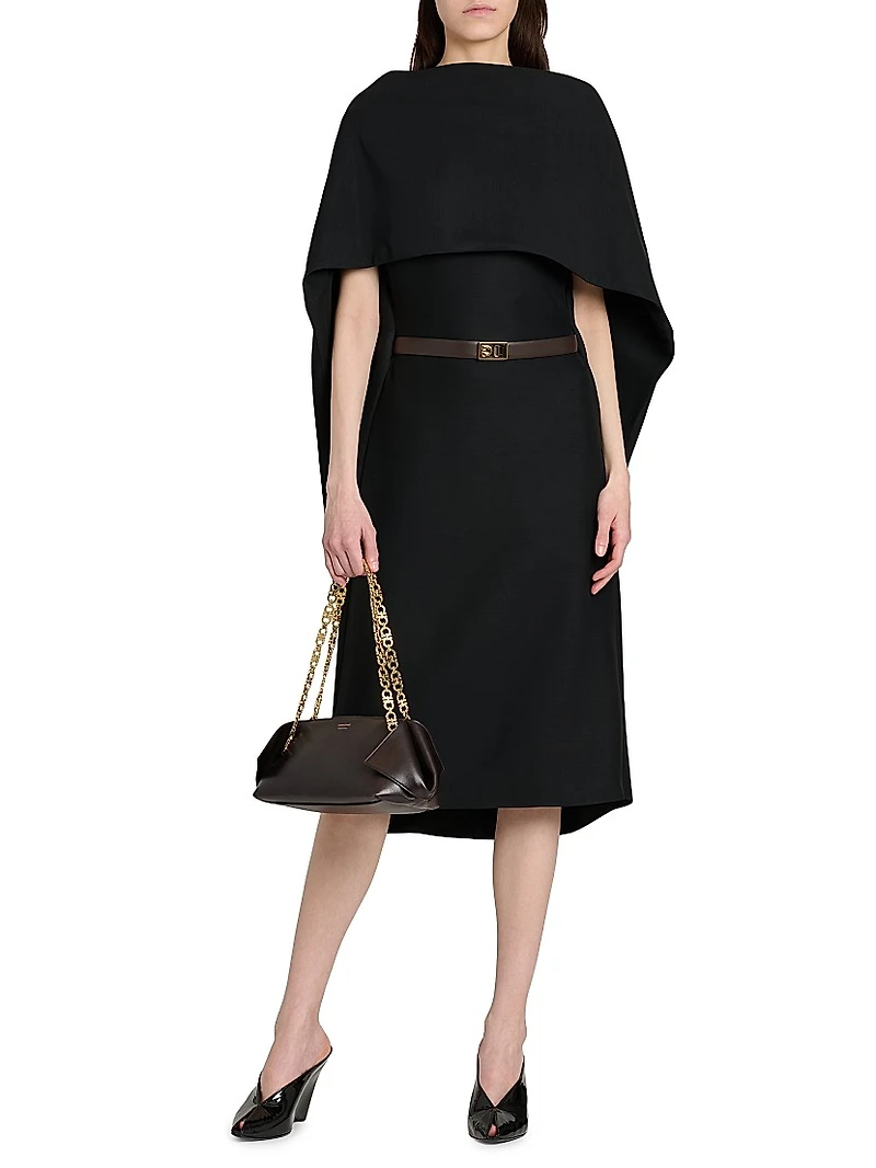 Capelette Belted Midi-Dress