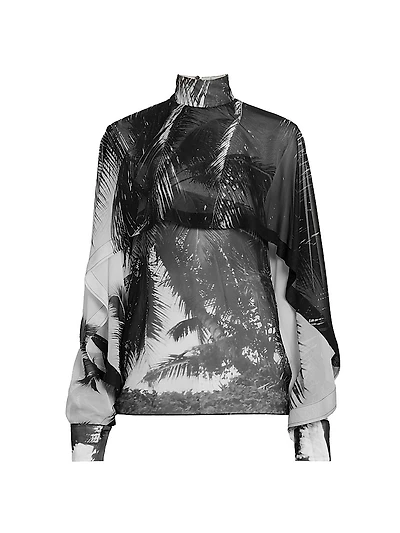 Palm Silk Capelette Blouse