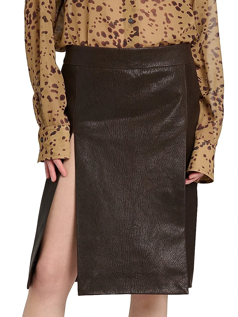 Pebbled Leather Pencil Skirt