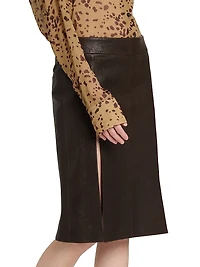 Pebbled Leather Pencil Skirt
