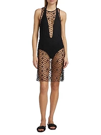 Diamond-Embroidered Sheer Midi-Dress