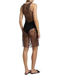 Diamond-Embroidered Sheer Midi-Dress
