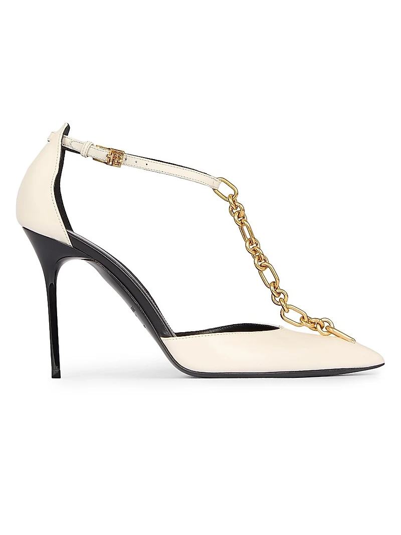 Sync 95MM Chain-Link & Leather T-Strap Pumps