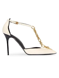 Sync 95MM Chain-Link & Leather T-Strap Pumps