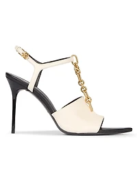 95MM Chain-Link & Leather T-Strap Sandals