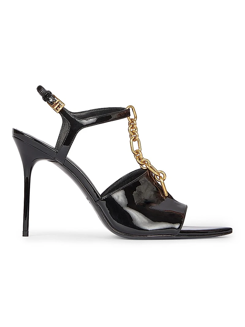 95MM Chain-Link & Patent Leather T-Strap Sandals