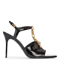 95MM Chain-Link & Patent Leather T-Strap Sandals