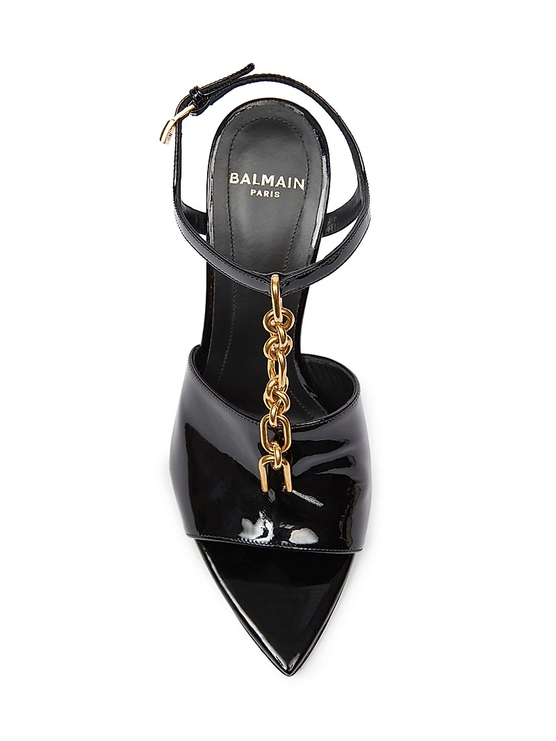 95MM Chain-Link & Patent Leather T-Strap Sandals