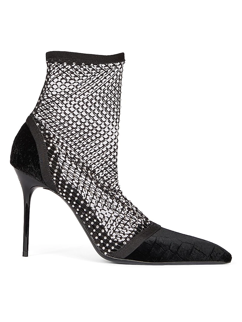 95MM Mesh & Velvet Ankle Boots