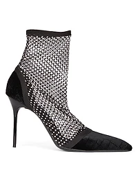 95MM Mesh & Velvet Ankle Boots