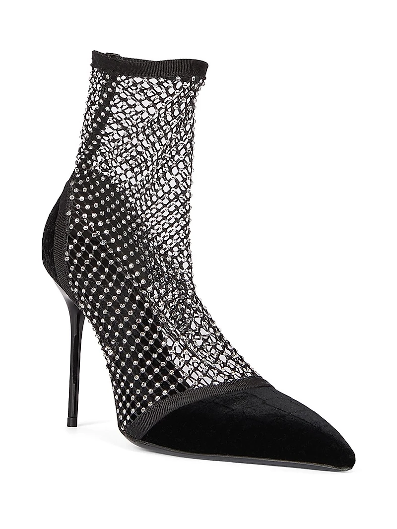 95MM Mesh & Velvet Ankle Boots