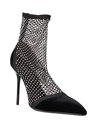 95MM Mesh & Velvet Ankle Boots