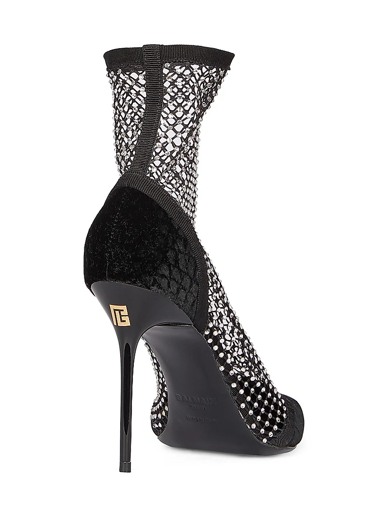95MM Mesh & Velvet Ankle Boots
