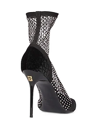 95MM Mesh & Velvet Ankle Boots