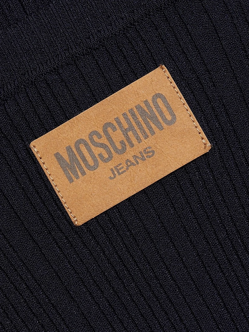 Denim Patch Rib-Knit Long-Sleeve Sweater
