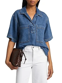 Stretch-Cotton Denim High-Low Shirt