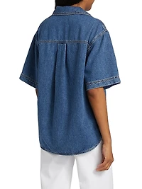 Stretch-Cotton Denim High-Low Shirt