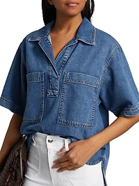 Stretch-Cotton Denim High-Low Shirt