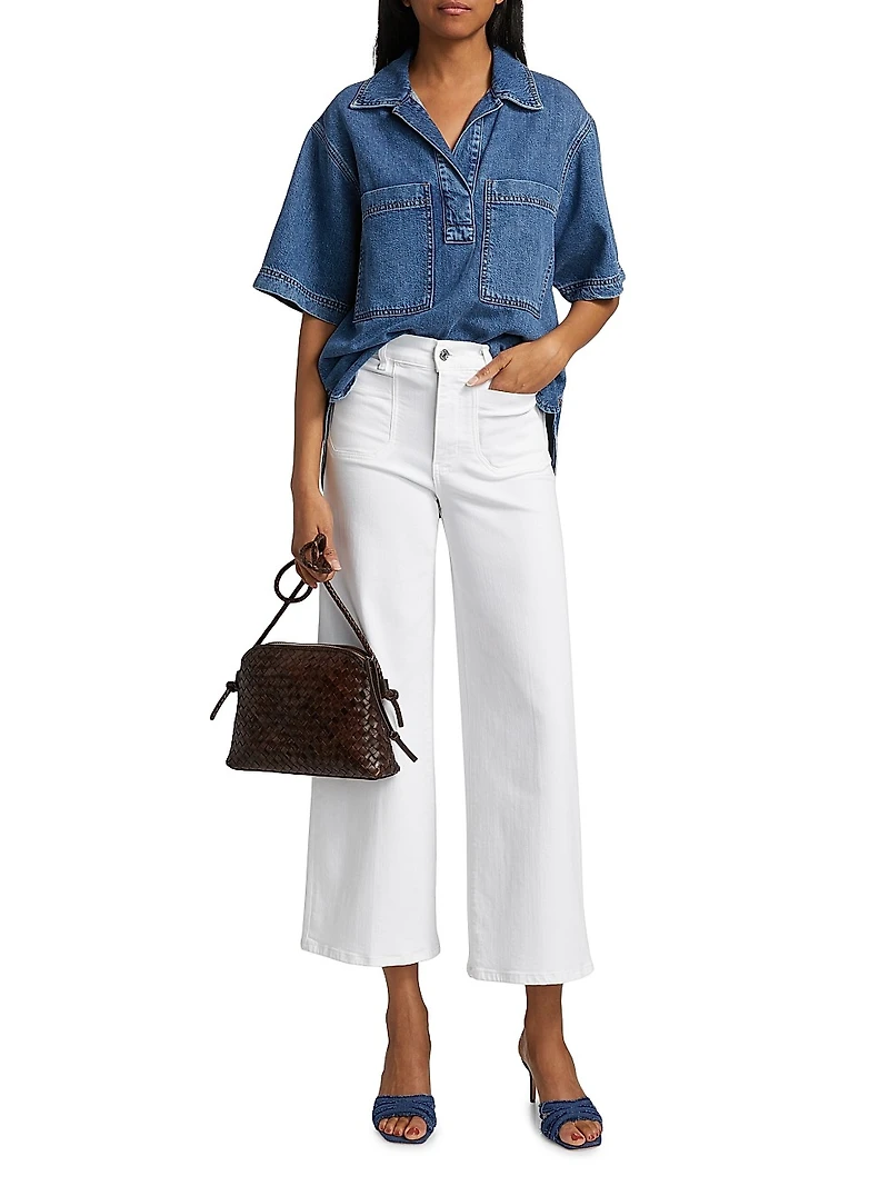 Stretch-Cotton Denim High-Low Shirt