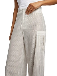 Striped Cotton-Silk Utility Pants