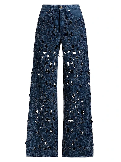 Logan Mid-Rise Wide-Leg Floral Cutout Jeans