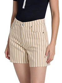 Kaia Striped Stretch Cotton-Blend Shorts