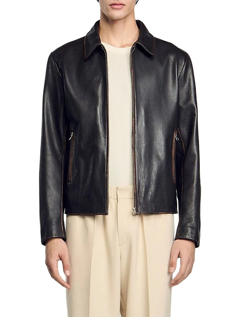 Distressed-Look Leather Jacket