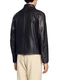 Distressed-Look Leather Jacket