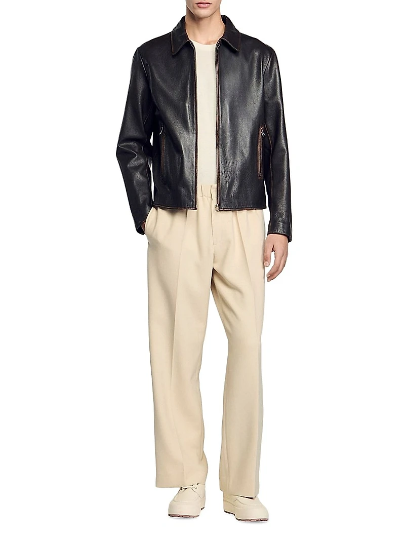 Distressed-Look Leather Jacket