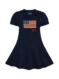 Little Girl's & Flag Puff-Sleeve Sweater Dress