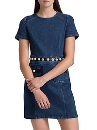 Giana Denim Pearl-Embellished Minidress