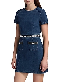 Giana Denim Pearl-Embellished Minidress