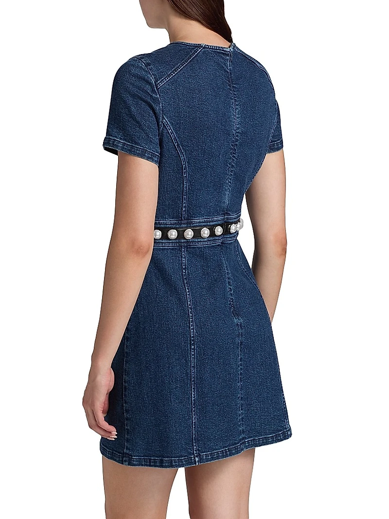 Giana Denim Pearl-Embellished Minidress