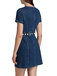 Giana Denim Pearl-Embellished Minidress