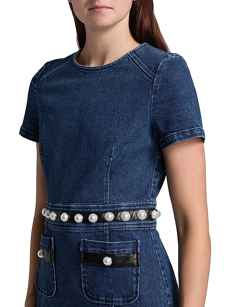 Giana Denim Pearl-Embellished Minidress