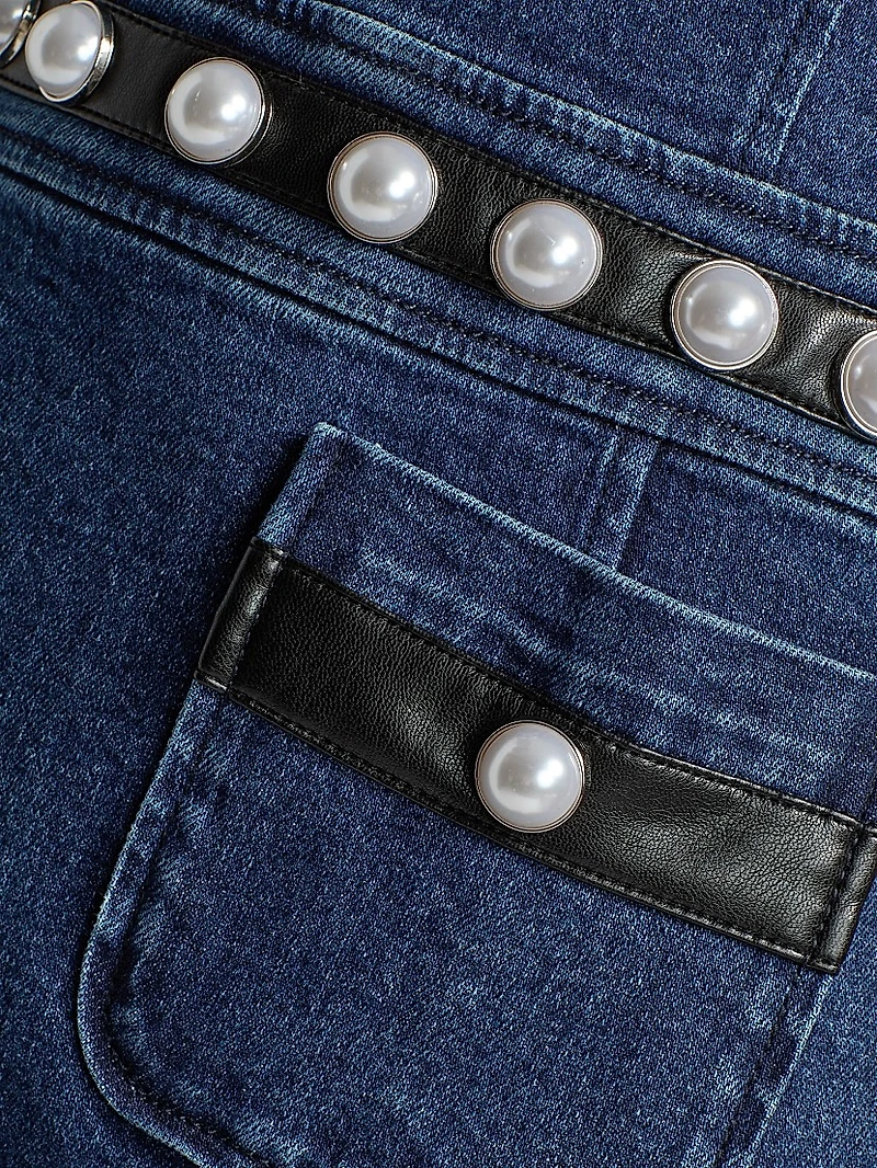 Giana Denim Pearl-Embellished Minidress