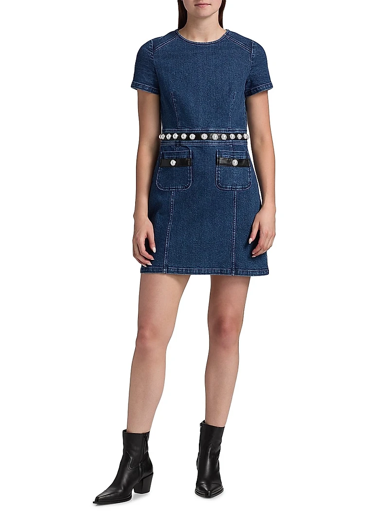 Giana Denim Pearl-Embellished Minidress