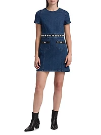Giana Denim Pearl-Embellished Minidress