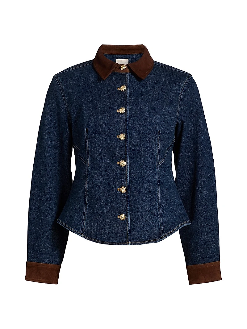 Autumn Stretch Denim Button-Front Top