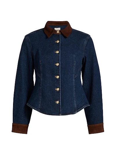 Autumn Stretch Denim Button-Front Top