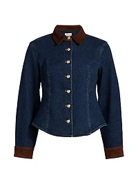 Autumn Stretch Denim Button-Front Top