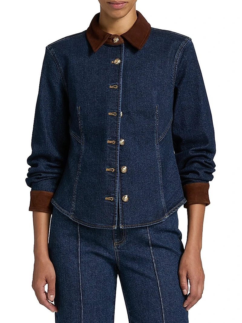 Autumn Stretch Denim Button-Front Top