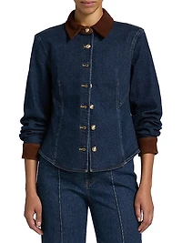 Autumn Stretch Denim Button-Front Top