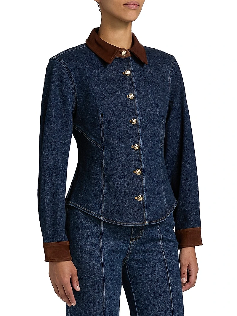 Autumn Stretch Denim Button-Front Top