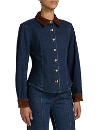 Autumn Stretch Denim Button-Front Top