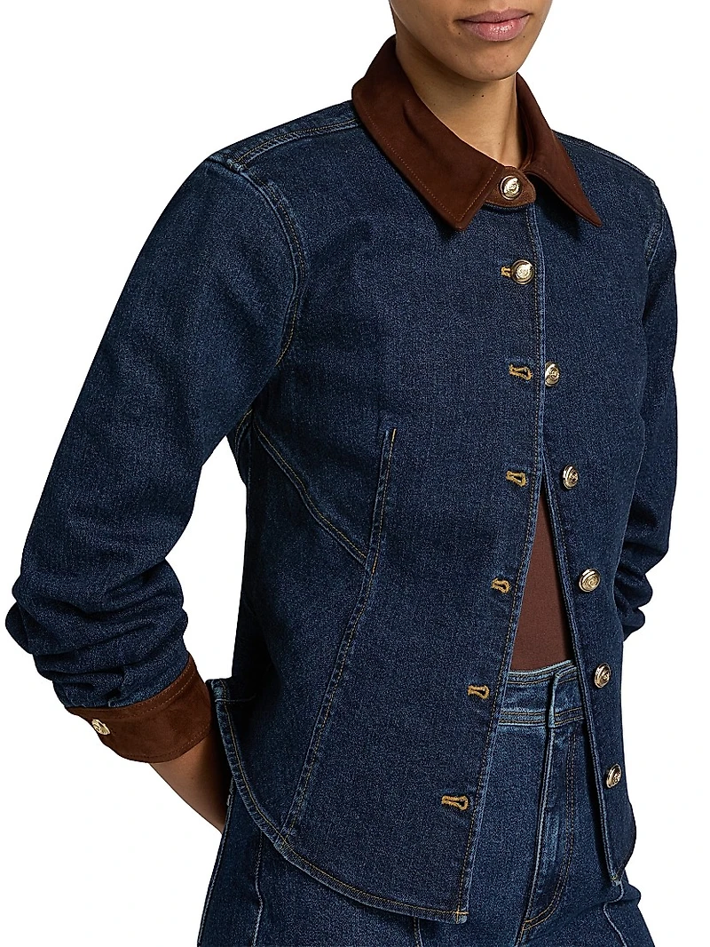 Autumn Stretch Denim Button-Front Top