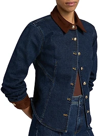 Autumn Stretch Denim Button-Front Top