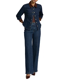 Autumn Stretch Denim Button-Front Top