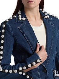 Milly Imitation Pearl-Embellished Denim Blazer